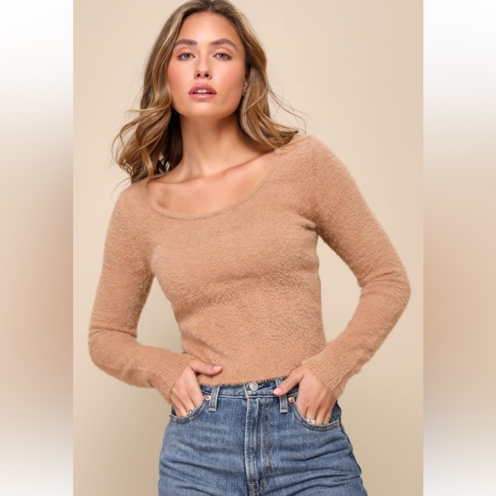 Lulus Cozy Camel Scoop Neck Sweater